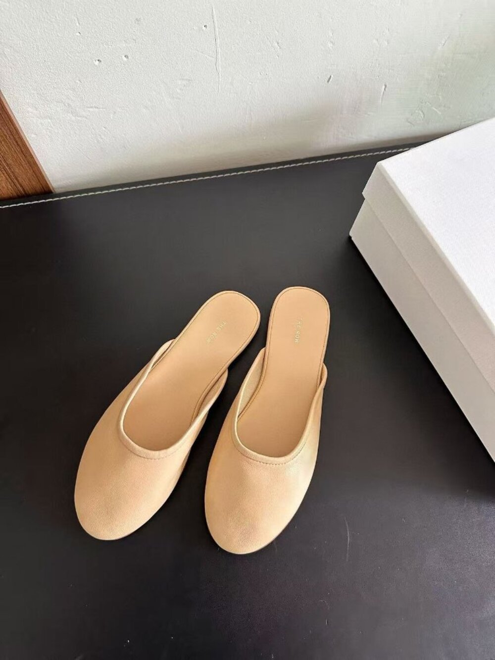 The Row Beige Soft Leather Round‑Toe Slip‑On Mules